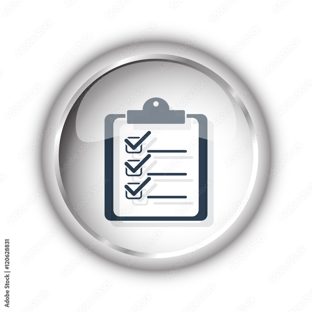 Wall mural web button with black clipboard checklist icon on white backgrou