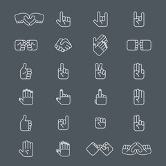 Business handshake and other hands gestures in thin line style