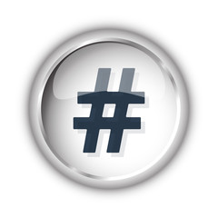 Web button with black Hashtag icon on white background