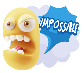 3d Rendering Angry Character Emoji saying Impossible with Colorf