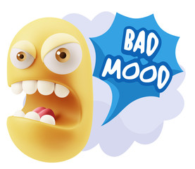 3d Rendering Angry Character Emoji saying Bad Mood with Colorful