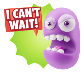 Obraz premium 3d Rendering Angry Character Emoji saying I Can't Wait with Colo