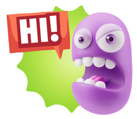 3d Rendering Angry Character Emoji saying Hi with Colorful Speec © xtock