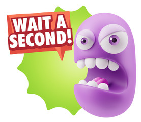 3d Rendering Angry Character Emoji saying Wait a Second with Col