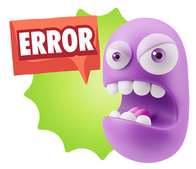 3d Rendering Angry Character Emoji saying Error with Colorful Sp