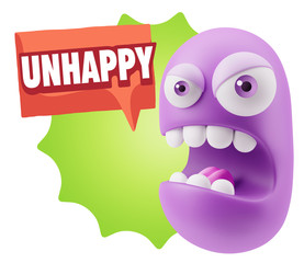 3d Rendering Angry Character Emoji saying Unhappy with Colorful