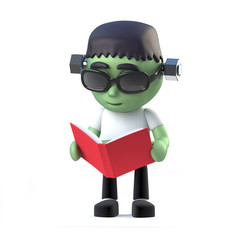 3d Child frankenstein monster reads a book