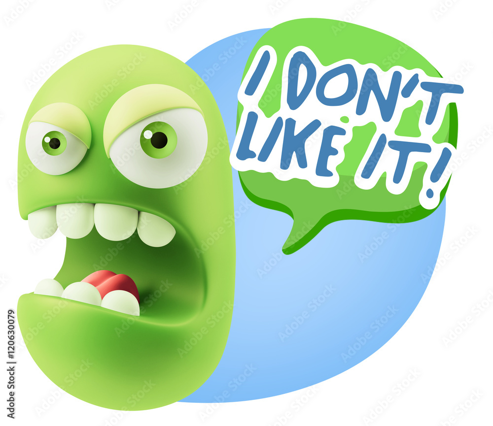 Fototapete 3d rendering angry character emoji saying i don`t like it with c