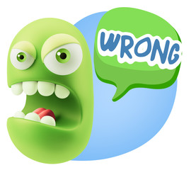 3d Rendering Angry Character Emoji saying Wrong with Colorful Sp