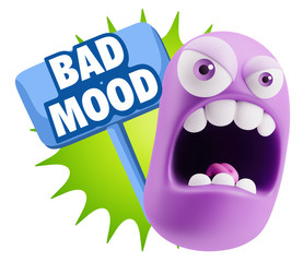 Obraz premium 3d Rendering Angry Character Emoji saying Bad Mood with Colorful