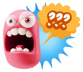 3d Rendering Angry Character Emoji saying ??? with Colorful Spee