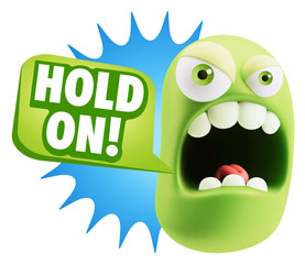 3d Rendering Angry Character Emoji saying Hold On with Colorful