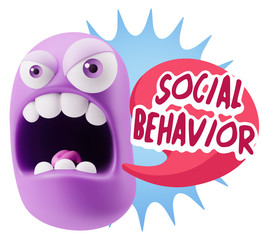 3d Rendering Angry Character Emoji saying Social Behavior with C