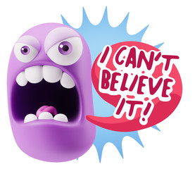 3d Rendering Angry Character Emoji saying I Can't Believe It wit