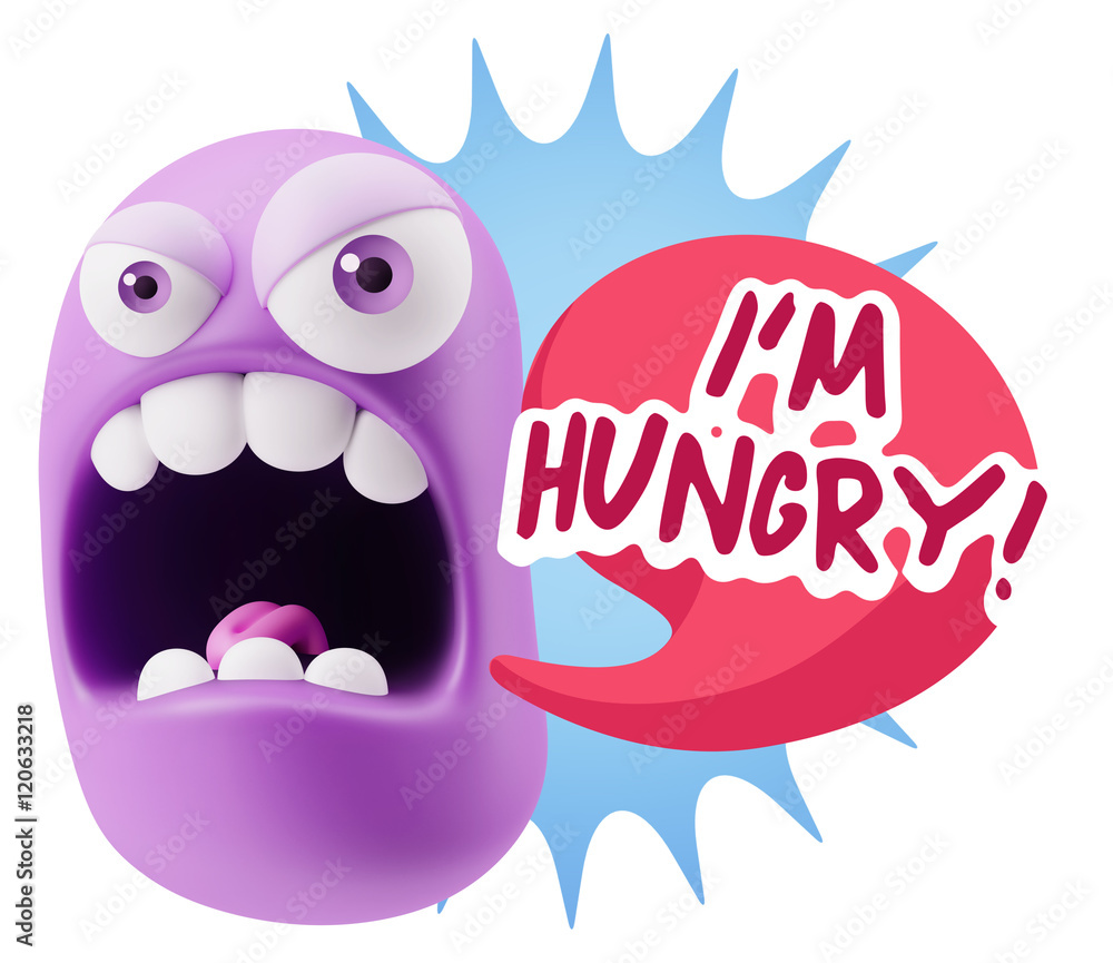 Fototapete 3d Rendering Angry Character Emoji saying I'm Hungry with Colorf