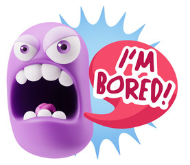 3d Rendering Angry Character Emoji saying I'm Bored with Colorfu