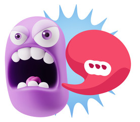 3d Rendering Angry Character Emoji saying … with Colorful Spee