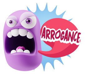 3d Rendering Angry Character Emoji saying Arrogance with Colorfu