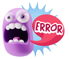 3d Rendering Angry Character Emoji saying Error with Colorful Sp