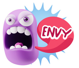 3d Rendering Angry Character Emoji saying Envy with Colorful Spe