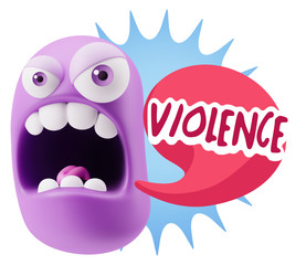 3d Rendering Angry Character Emoji saying Violence with Colorful