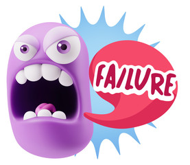 3d Rendering Angry Character Emoji saying Failure with Colorful