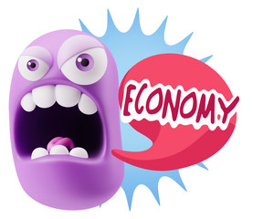 3d Rendering Angry Character Emoji saying Economy with Colorful