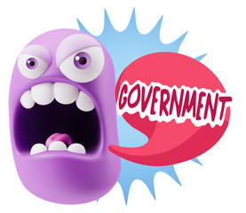3d Rendering Angry Character Emoji saying Government with Colorf