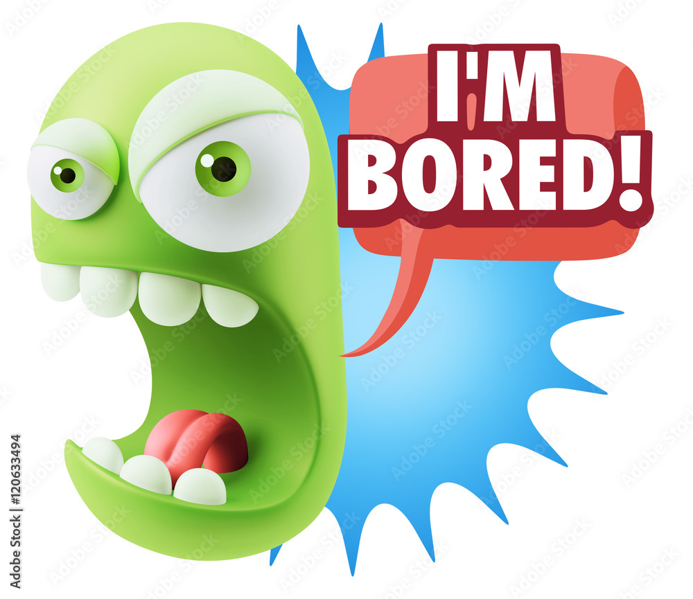 Fototapete 3d Rendering Angry Character Emoji saying I'm Bored with Colorfu