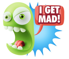 3d Rendering Angry Character Emoji saying I Get Mad with Colorfu