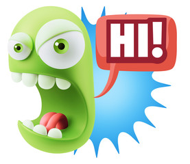 3d Rendering Angry Character Emoji saying Hi with Colorful Speec © xtock