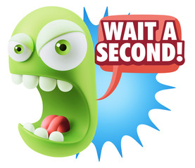 3d Rendering Angry Character Emoji saying Wait a Second with Col