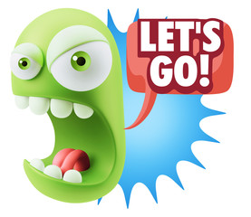 3d Rendering Angry Character Emoji saying Let's Go with Colorful