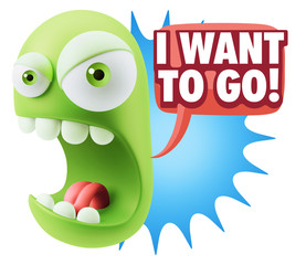 3d Rendering Angry Character Emoji saying I Want to Go with Colo