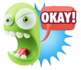 3d Rendering Angry Character Emoji saying Okay with Colorful Spe