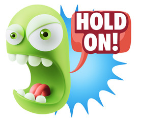 3d Rendering Angry Character Emoji saying Hold On with Colorful