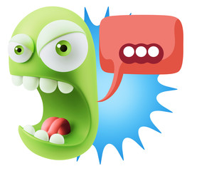 3d Rendering Angry Character Emoji saying … with Colorful Spee