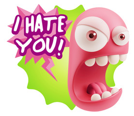 3d Rendering Angry Character Emoji saying I Hate you with Colorf