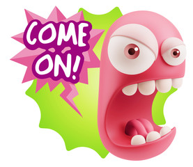 3d Rendering Angry Character Emoji saying Come On with Colorful