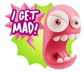 3d Rendering Angry Character Emoji saying I Get Mad with Colorfu