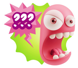 Obraz premium 3d Rendering Angry Character Emoji saying ??? with Colorful Spee