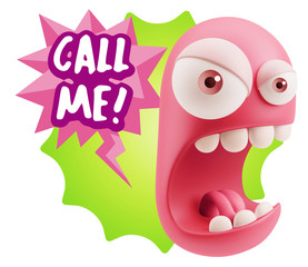 3d Rendering Angry Character Emoji saying Call me with Colorful