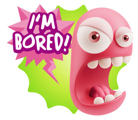Obraz premium 3d Rendering Angry Character Emoji saying I'm Bored with Colorfu