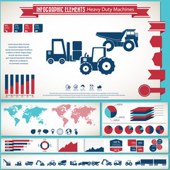 Heavy duty machines - infographic elements and icons set.
AI EPS 10.
File is layered for easy editing.