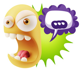 3d Rendering Angry Character Emoji saying … with Colorful Spee