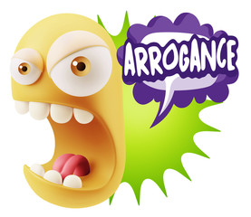 3d Rendering Angry Character Emoji saying Arrogance with Colorfu