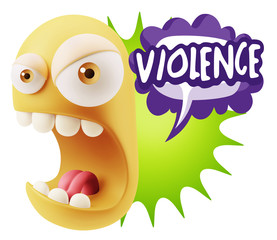 3d Rendering Angry Character Emoji saying Violence with Colorful