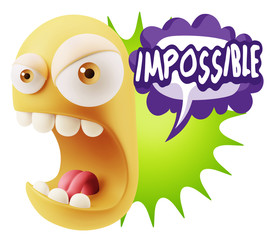 3d Rendering Angry Character Emoji saying Impossible with Colorf