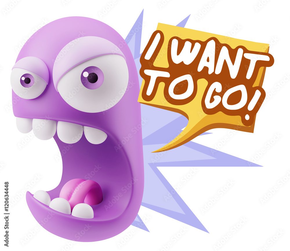 Poster 3d rendering angry character emoji saying i want to go with colo