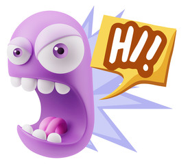 Obraz premium 3d Rendering Angry Character Emoji saying Hi with Colorful Speec